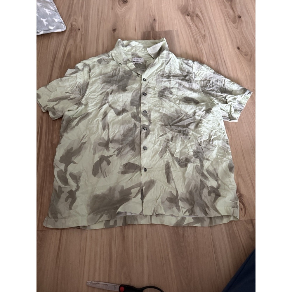 Bugatchi Shirt Mens XL Green Button Up Short Sleeve Pocket Casual Resort Preppy